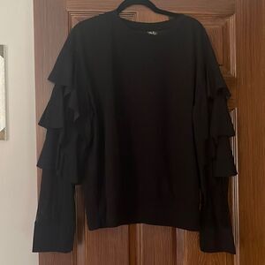 Black Ruffled Sleeve Lightweight Dress Sweater